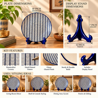 Ceramic Decorative Plate with Stand | Tabletop Display Plate for Home Décor-10 inch Plate