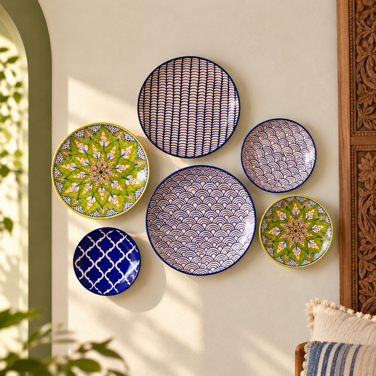 Ceramic Wall Plates Set of 6 | Wall Hanging Art for Living Room, Bedroom & Office