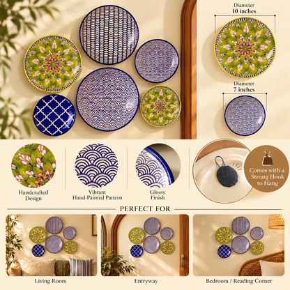 Ceramic Wall Plates Set of 6 | Wall Hanging Art for Living Room, Bedroom & Office