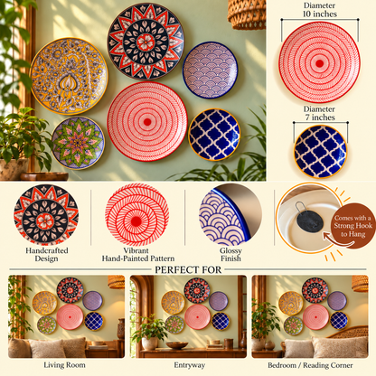 Ceramic Wall Plates Set of 6 | Wall Hanging Art for Living Room, Bedroom & Office