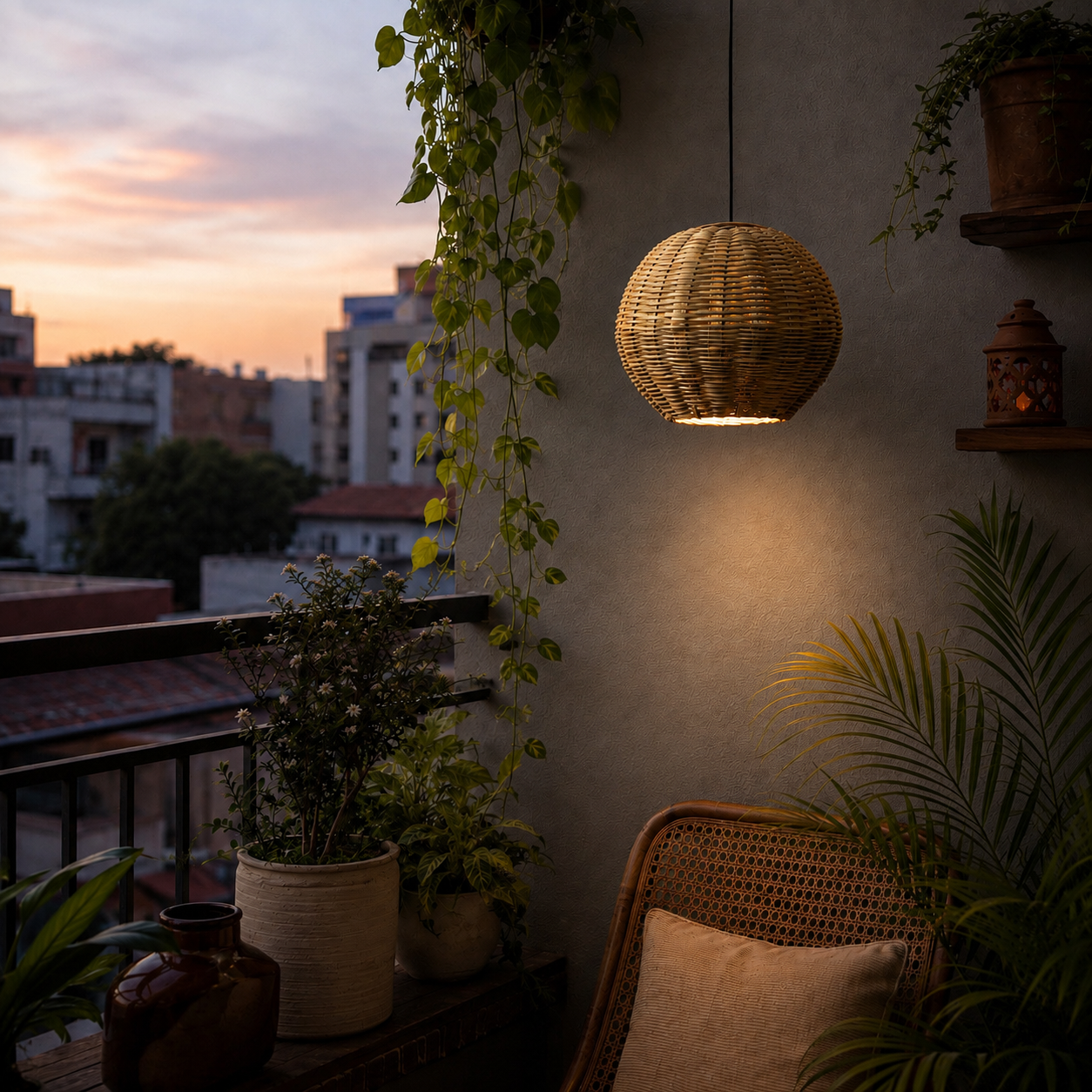 Spherical Hanging Bamboo Lamp (Design 1)