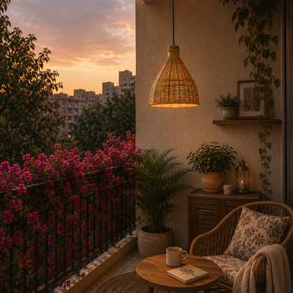 Conical Hanging Bamboo Lamp