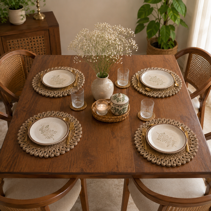Jute Table Mats, Round Woven Placemats for Dining Table (Large) (Pack of 4)