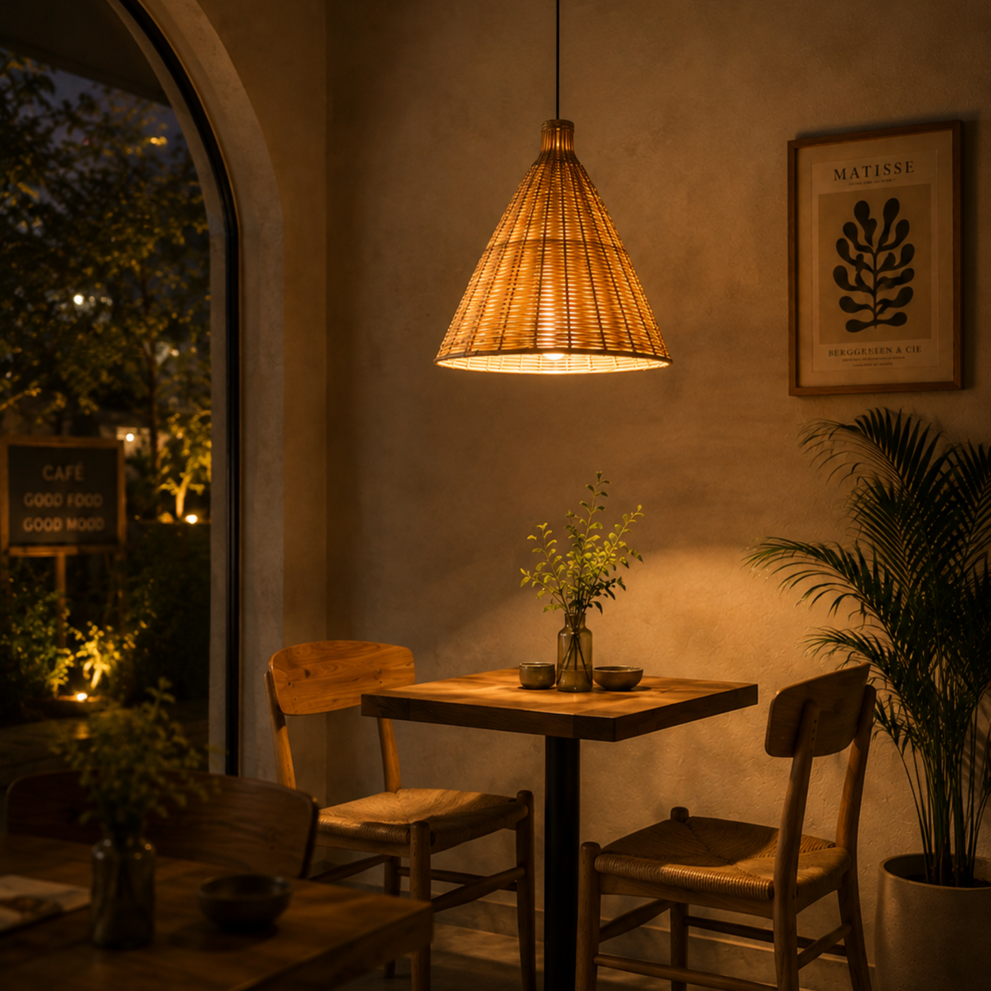 Bamboo Pendant Hanging Light for Ceiling – Boho Cane Chandelier for Living Room, Bedroom, Balcony | Handmade Rattan Hanging Lamp with Wire & Holder (Diameter - 42 cm, Height - 45 CM)