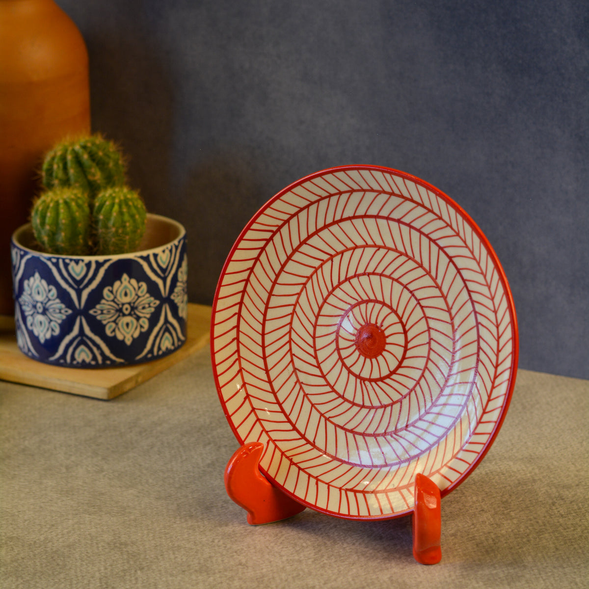 Ceramic Decorative Plate with Stand | Tabletop Display Plate for Home Décor-7 inch Plate