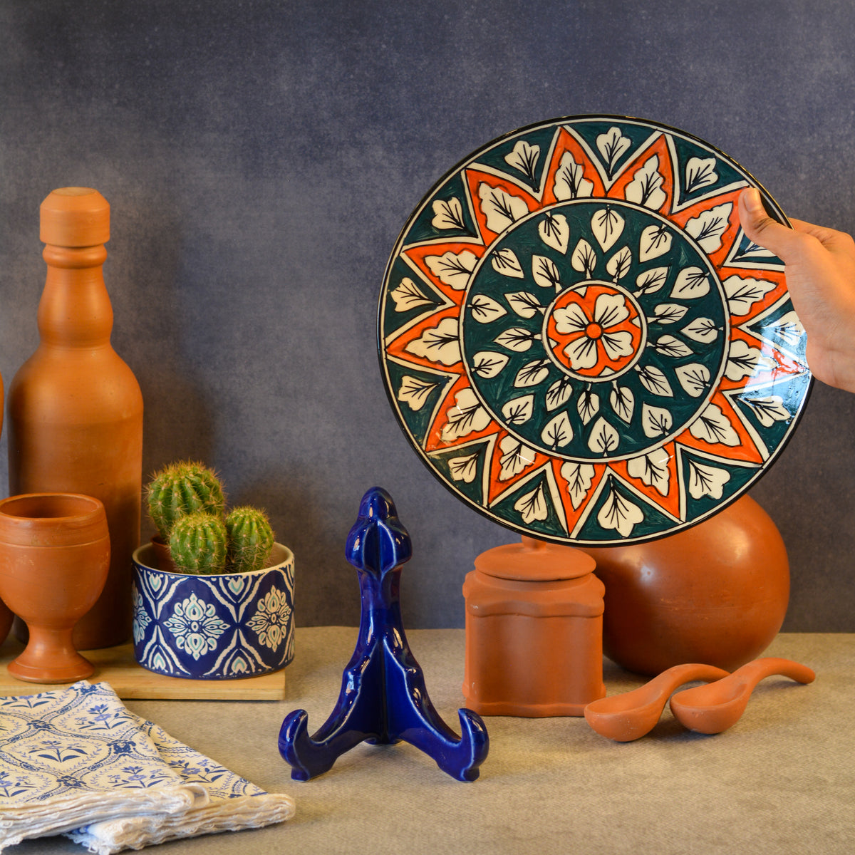 Ceramic Decorative Plate with Stand | Tabletop Display Plate for Home Décor-10 inch Plate