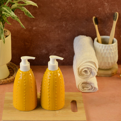 Ceramic Soap Dispenser for Wash Basin - Yellow