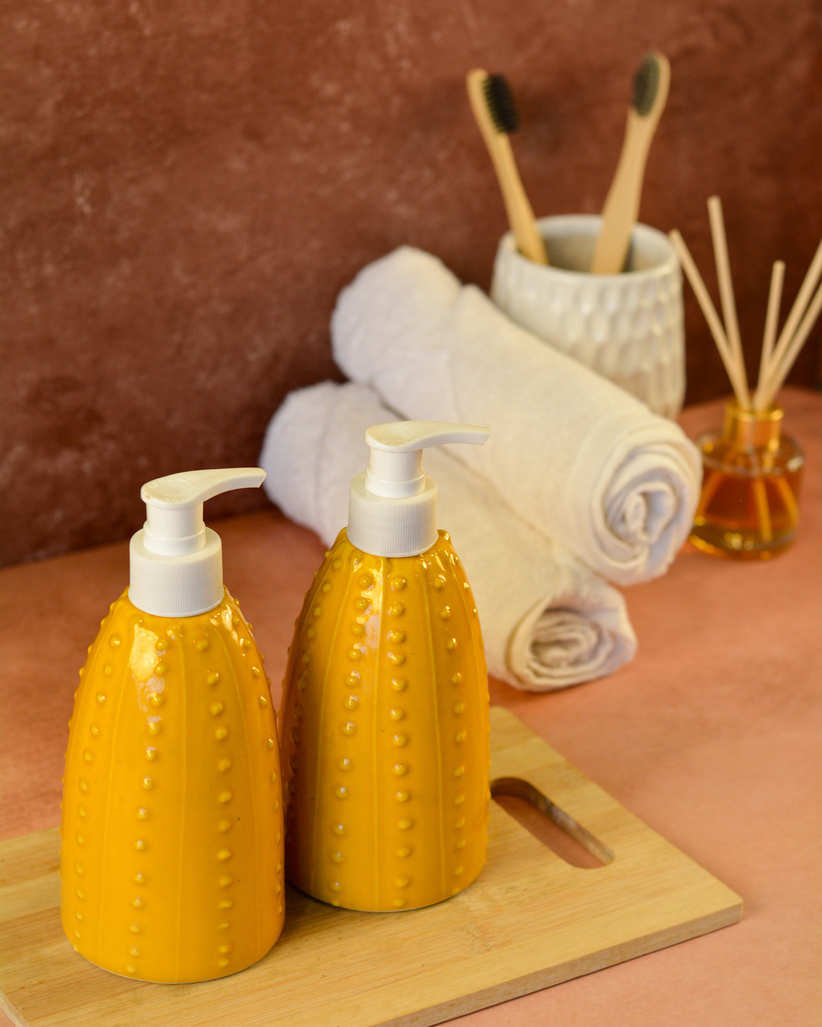 Ceramic Soap Dispenser for Wash Basin - Yellow