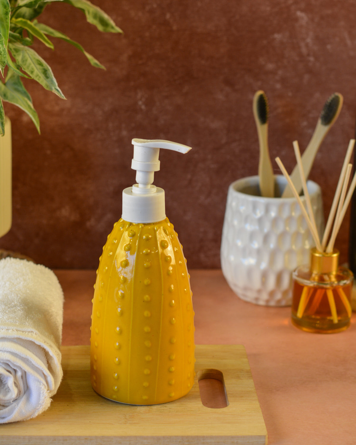 Ceramic Soap Dispenser for Wash Basin - Yellow