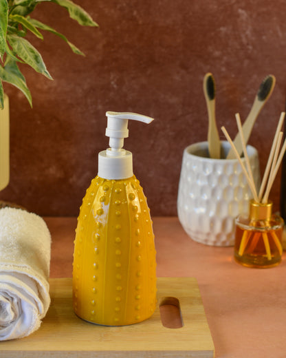 Ceramic Soap Dispenser for Wash Basin - Yellow