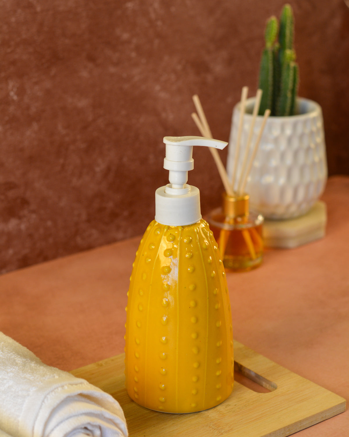 Ceramic Soap Dispenser for Wash Basin - Yellow