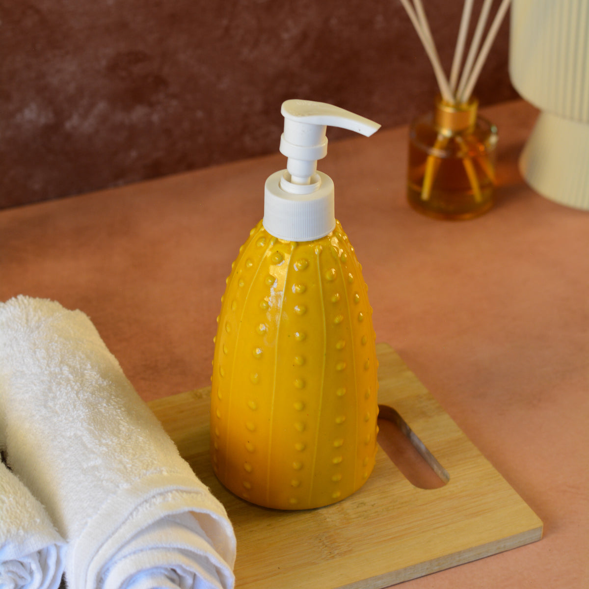 Ceramic Soap Dispenser for Wash Basin - Yellow