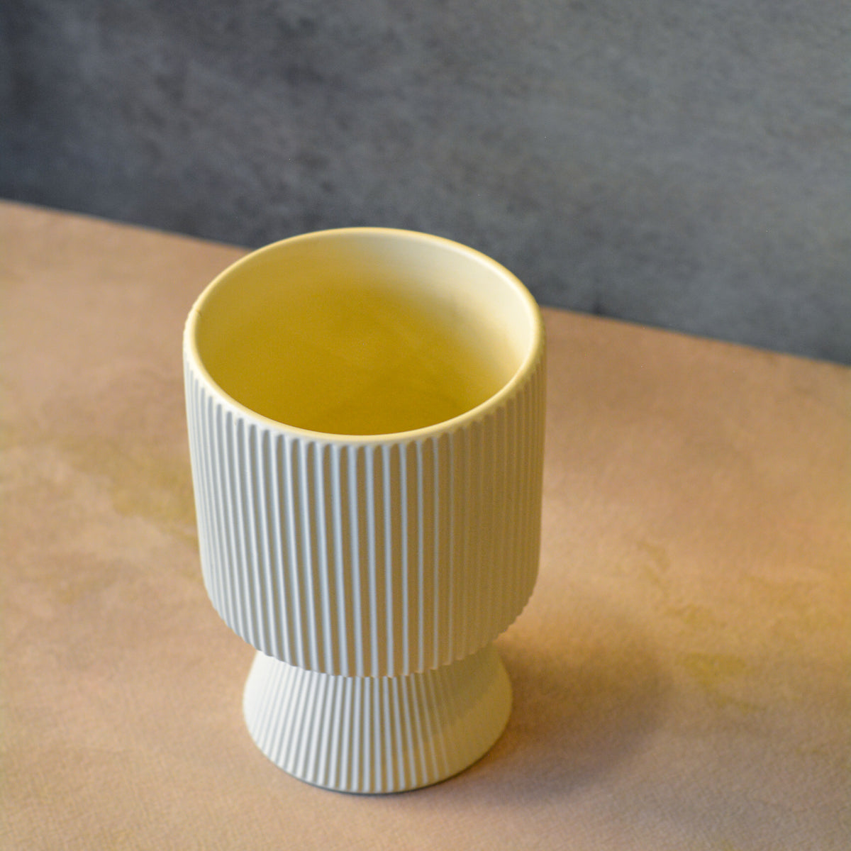 Ribbed Decorative Plant Pot for Home & Tabletop , Off -White