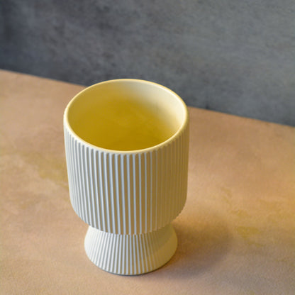 Ribbed Decorative Plant Pot for Home & Tabletop , Off -White