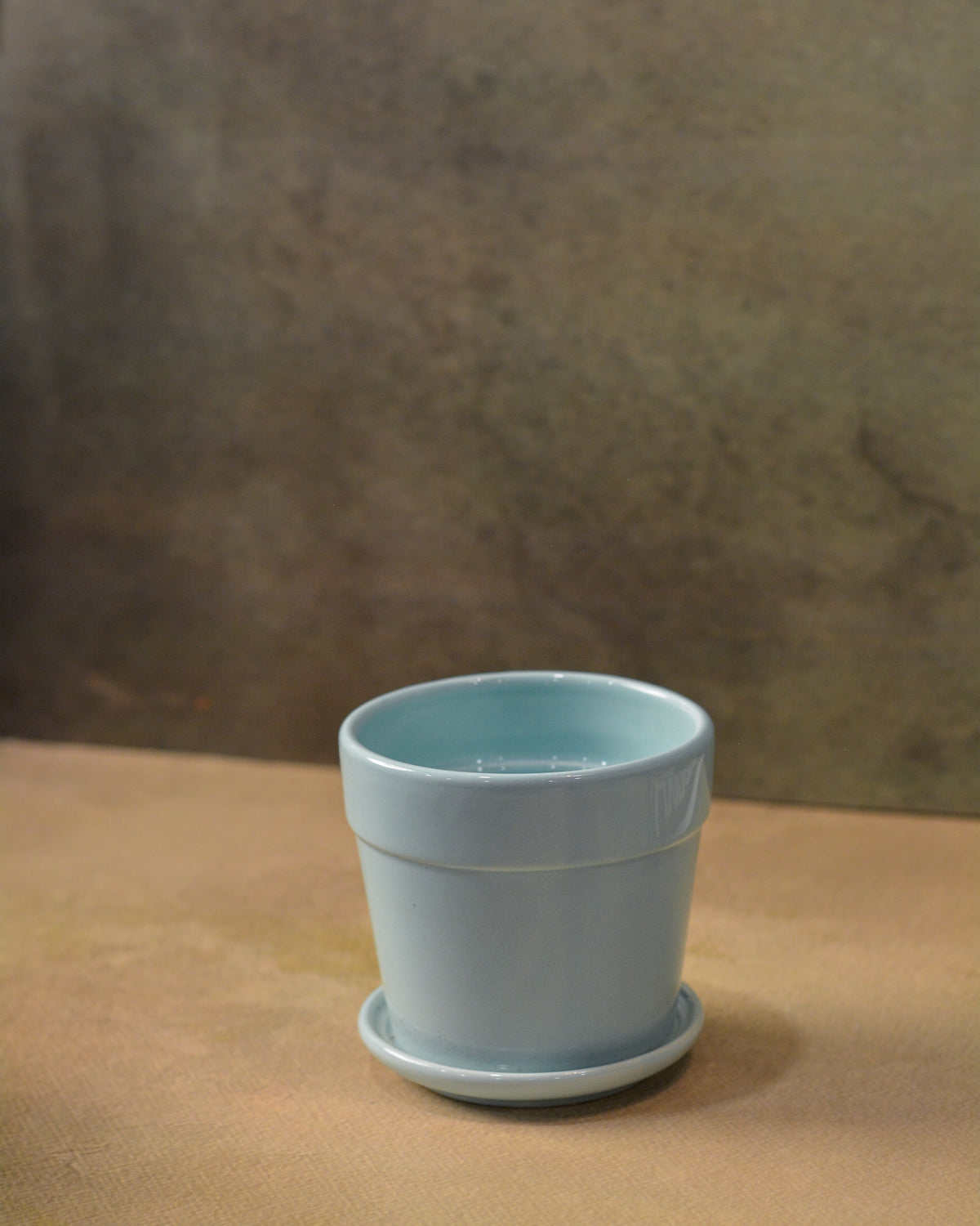 Glossy Finish Succulent Small Planter with Saucer, 3 Powder Blue