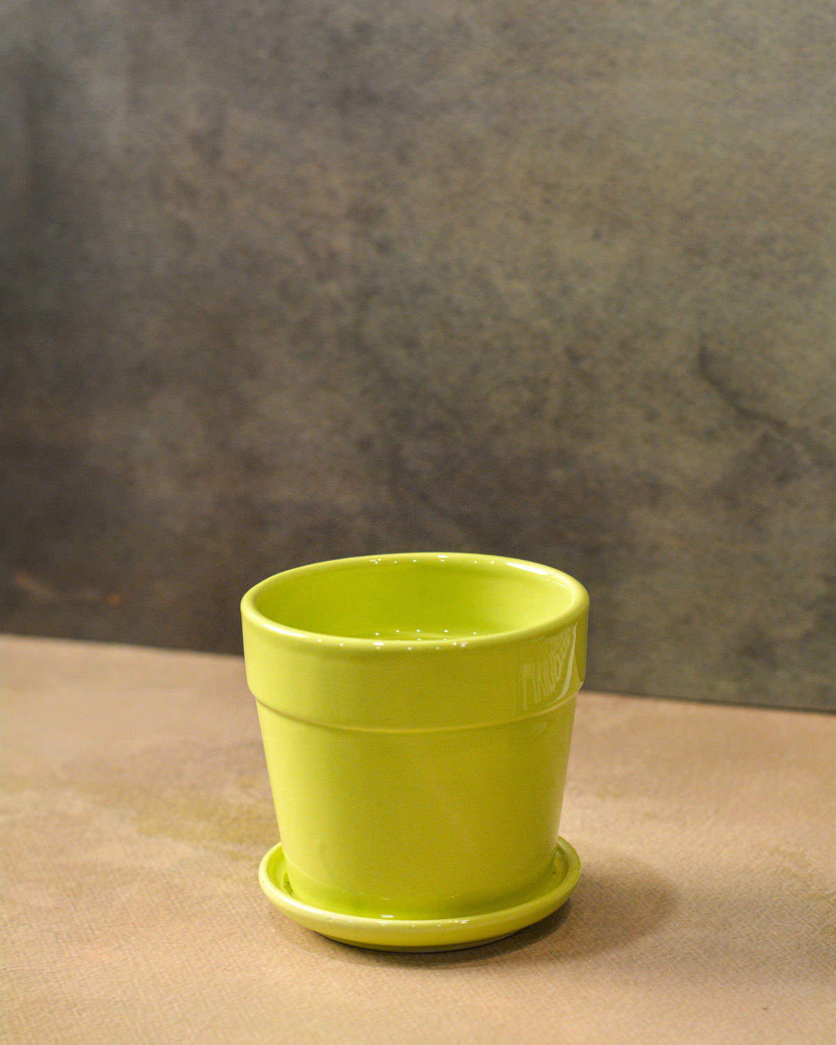 Glossy Finish Succulent Small Planter with Saucer, 3 inch Lime Green