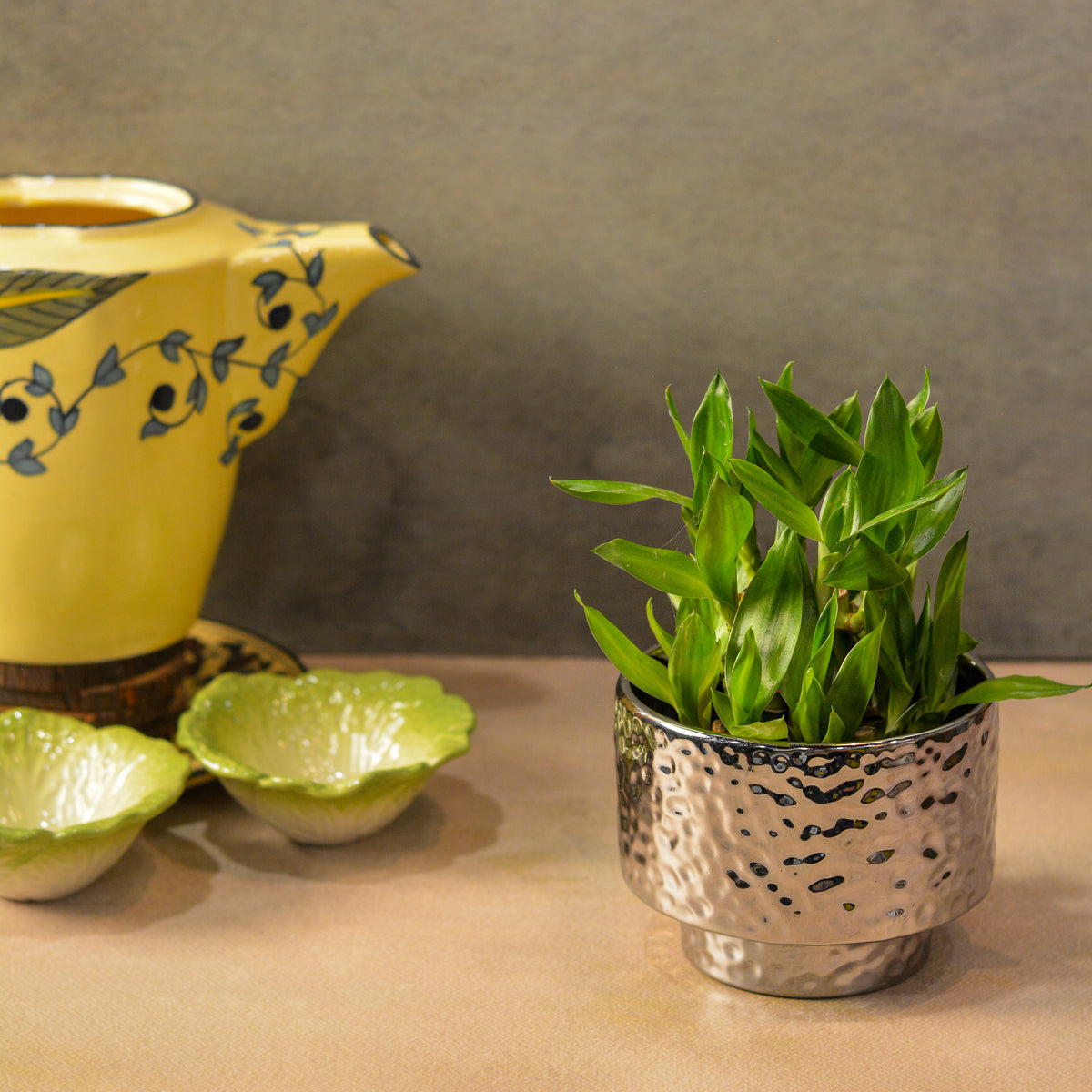 Hammered Texture Ceramic Planter, 4.5 Inch | Decorative Indoor Plant Pot
