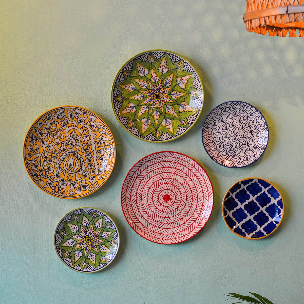 Handpainted Ceramic Wall Plates Set of 6 | Home Wall Décor & Wall Hanging Art