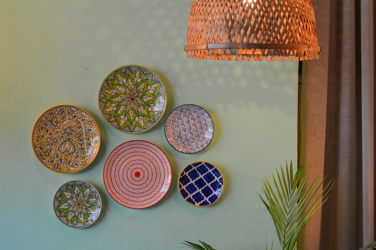 Handpainted Ceramic Wall Plates Set of 6 | Home Wall Décor & Wall Hanging Art