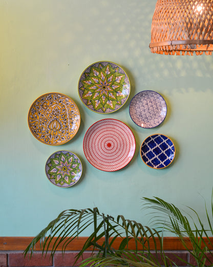 Handpainted Ceramic Wall Plates Set of 6 | Home Wall Décor & Wall Hanging Art