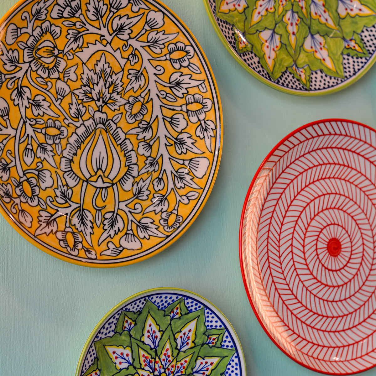 Handpainted Ceramic Wall Plates Set of 6 | Home Wall Décor & Wall Hanging Art