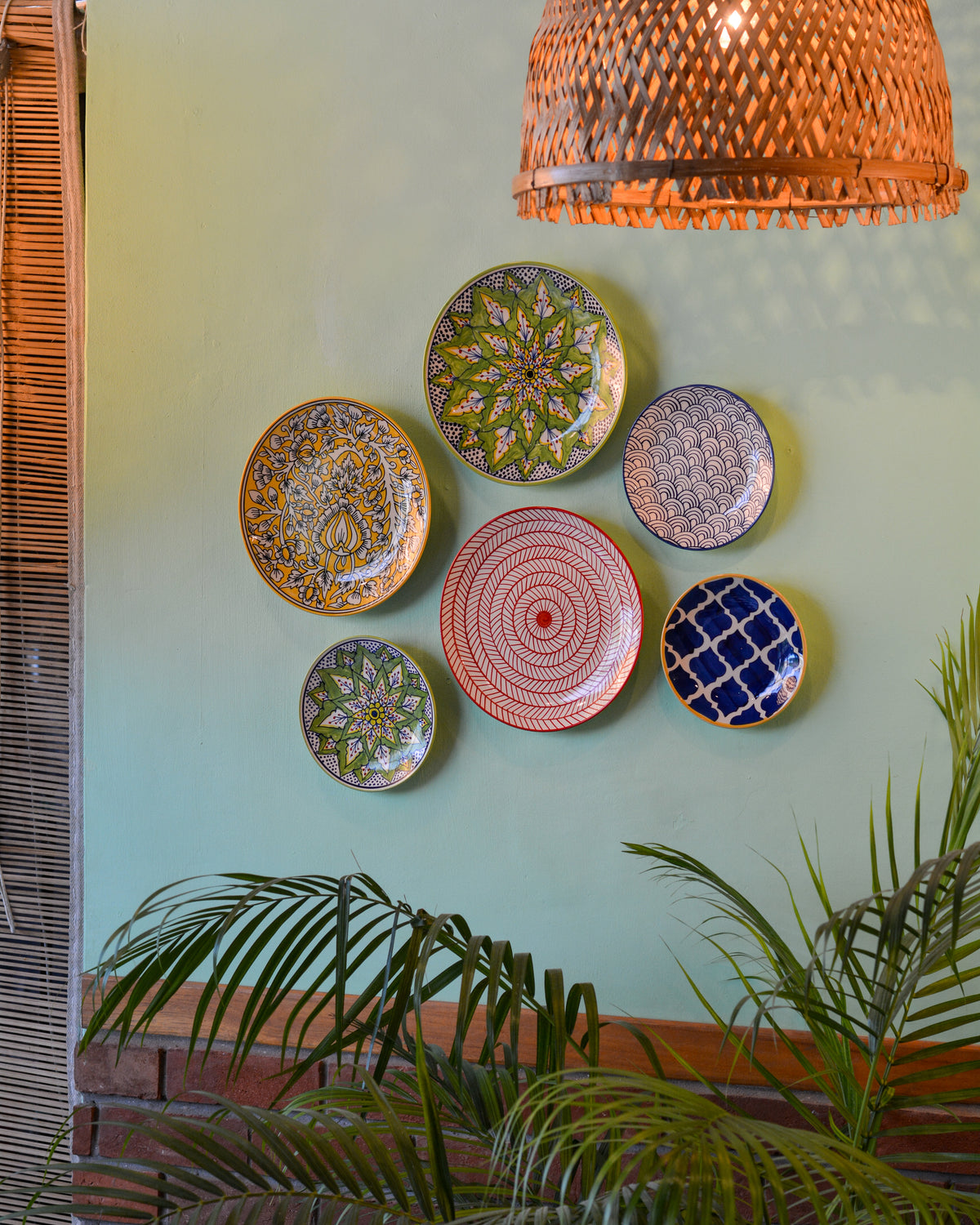 Handpainted Ceramic Wall Plates Set of 6 | Home Wall Décor & Wall Hanging Art