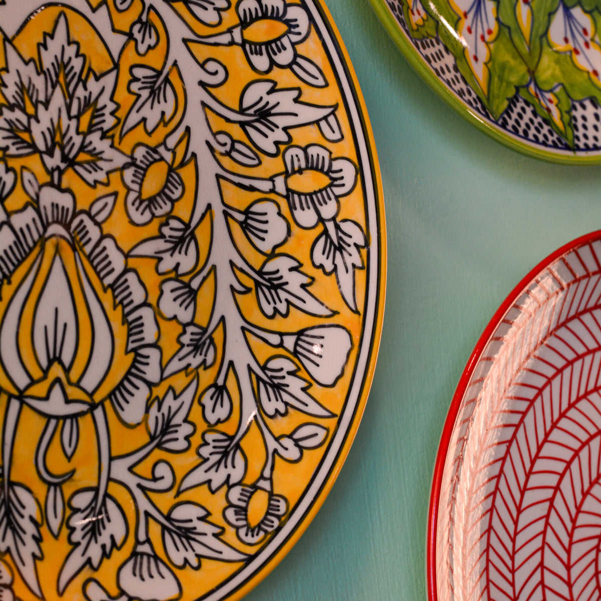 Handpainted Ceramic Wall Plates Set of 6 | Home Wall Décor & Wall Hanging Art