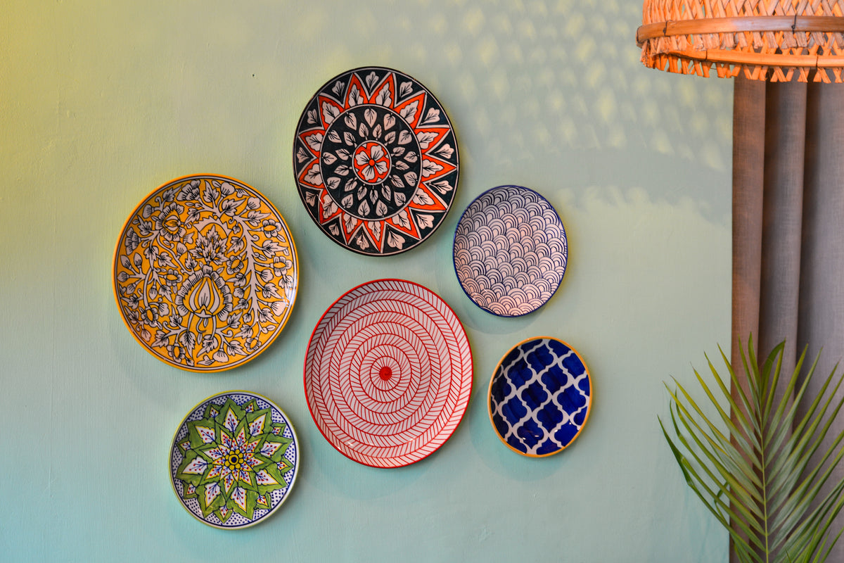 Ceramic Wall Plates Set of 6 | Wall Hanging Art for Living Room, Bedroom & Office