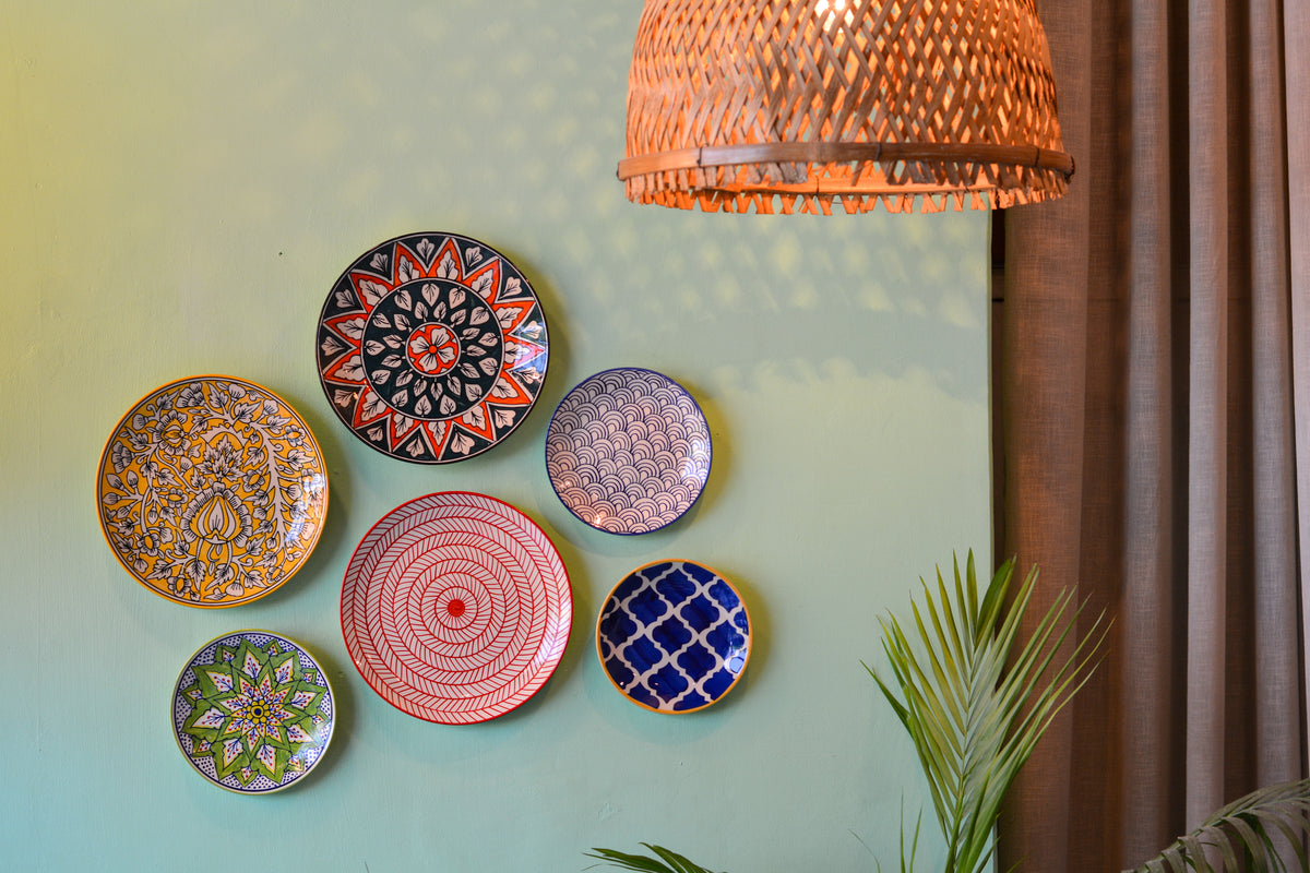 Ceramic Wall Plates Set of 6 | Wall Hanging Art for Living Room, Bedroom & Office