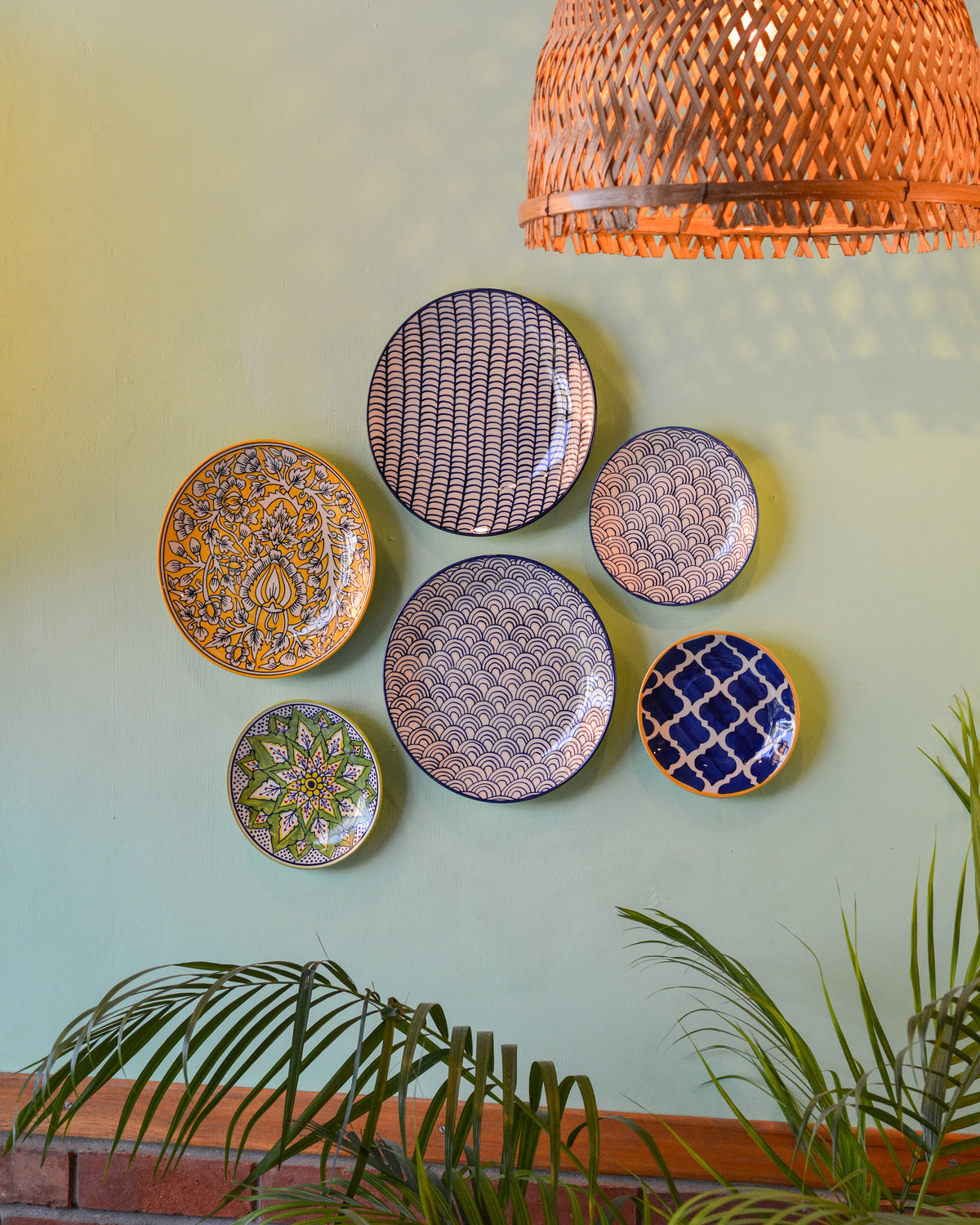 Ceramic Wall Plates Set of 6 | Handpainted Wall Decor Plates for Home Decor