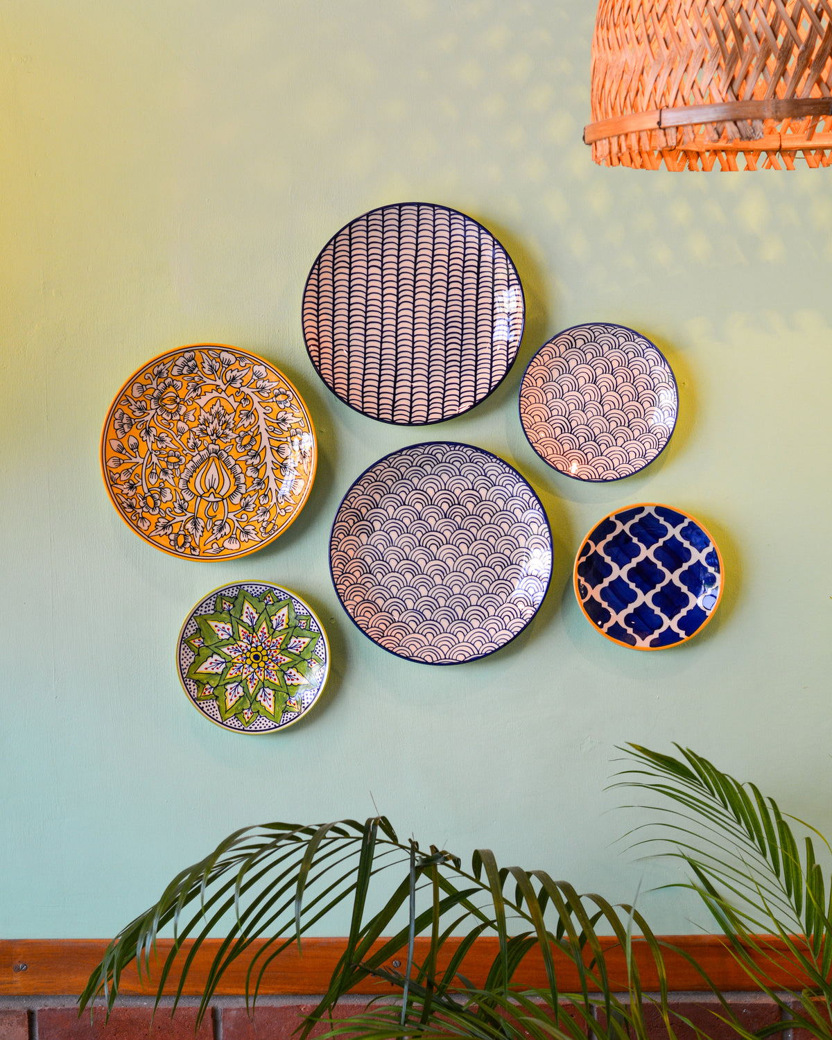 Ceramic Wall Plates Set of 6 | Handpainted Wall Decor Plates for Home Decor