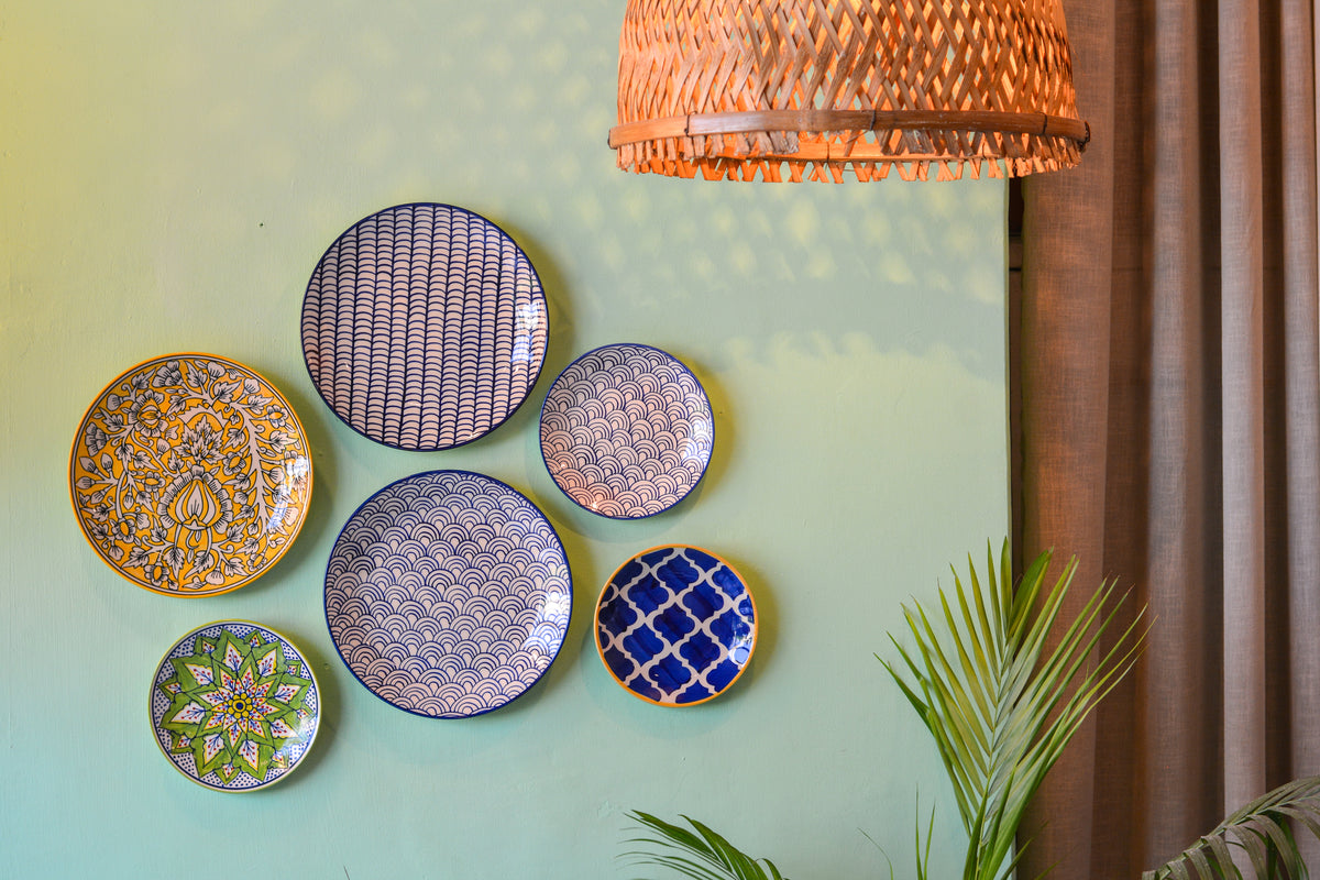 Ceramic Wall Plates Set of 6 | Handpainted Wall Decor Plates for Home Decor