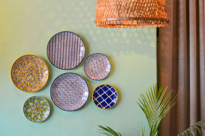 Ceramic Wall Plates Set of 6 | Handpainted Wall Decor Plates for Home Decor
