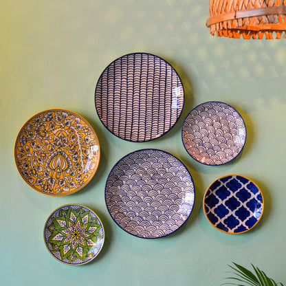 Ceramic Wall Plates Set of 6 | Handpainted Wall Decor Plates for Home Decor