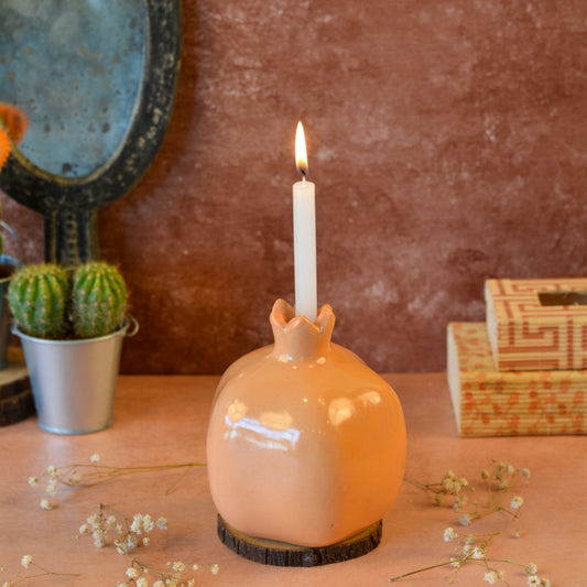 Pomegranate Style Ceramic Candle Stand for Home Decor - Peach