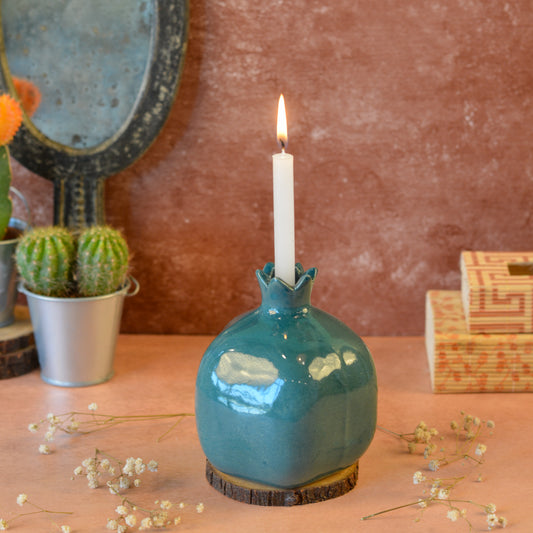Pomegranate Candle Holder & Decorative Showpiece - Blue