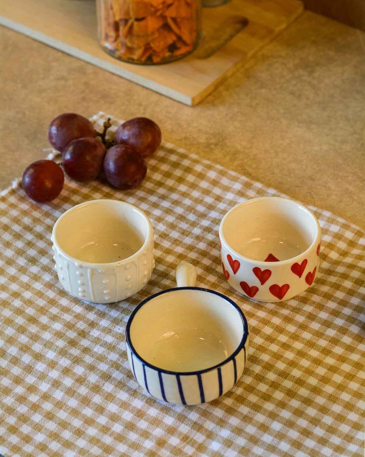 Ceramic Combo Chutney Bowl | Small Dip Bowls with Handles - Set of 3