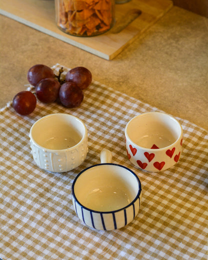 Ceramic Combo Chutney Bowl | Small Dip Bowls with Handles - Set of 3
