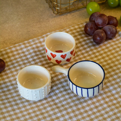 Ceramic Combo Chutney Bowl | Small Dip Bowls with Handles - Set of 3