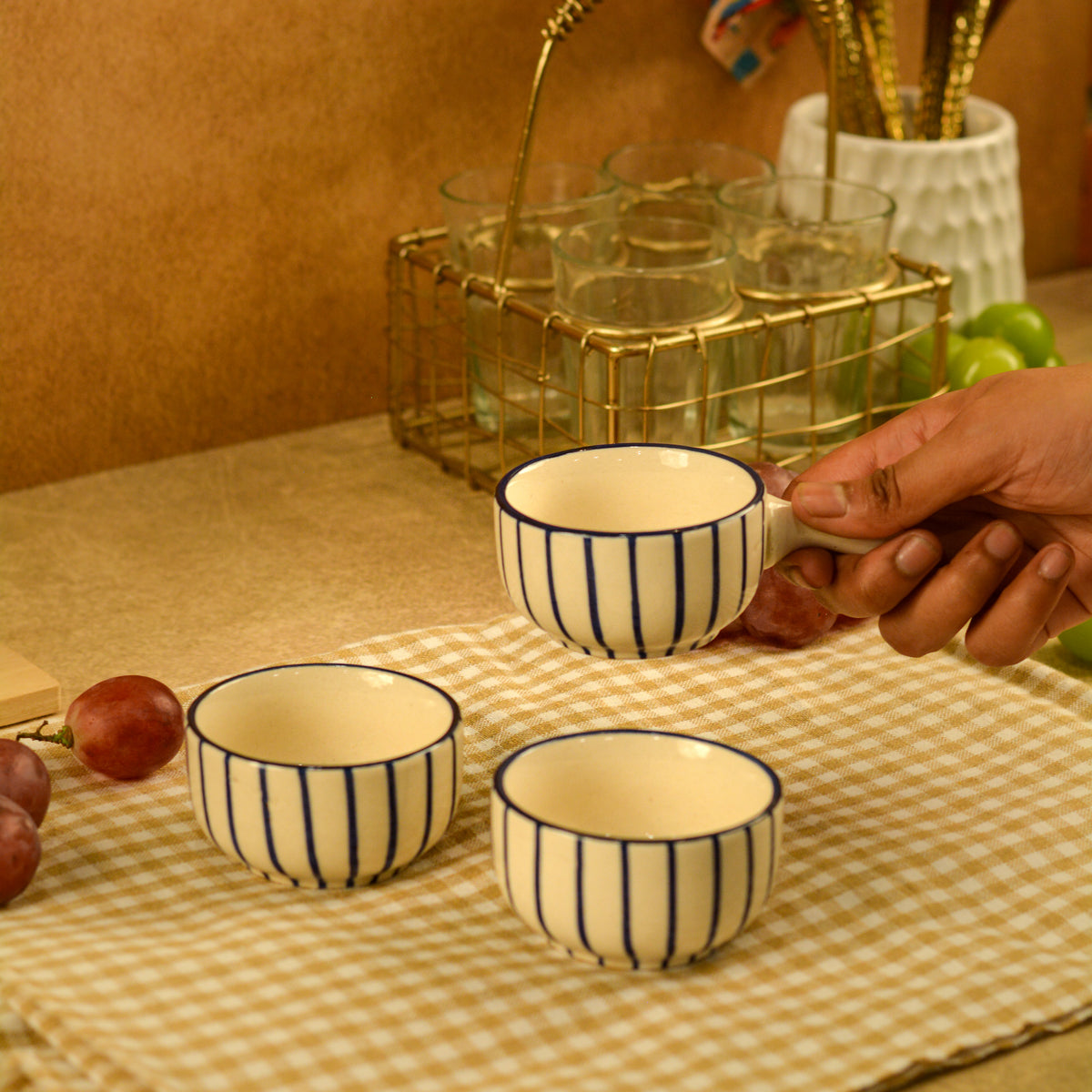 Ceramic Dip Bowls with handle for Chutney, Sauce, Condiment & Pickle