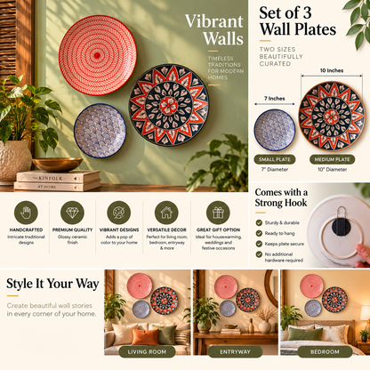 Ceramic Wall Hanging Plates  | Decorative Wall Plates Set of 3