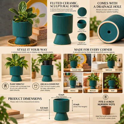 Ceramic Planter for Tabletop & Home Décor, 4 Inch, Teal
