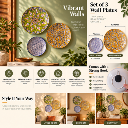Ceramic Wall Hanging | Plate Decorative Wall Plates, Set of 3
