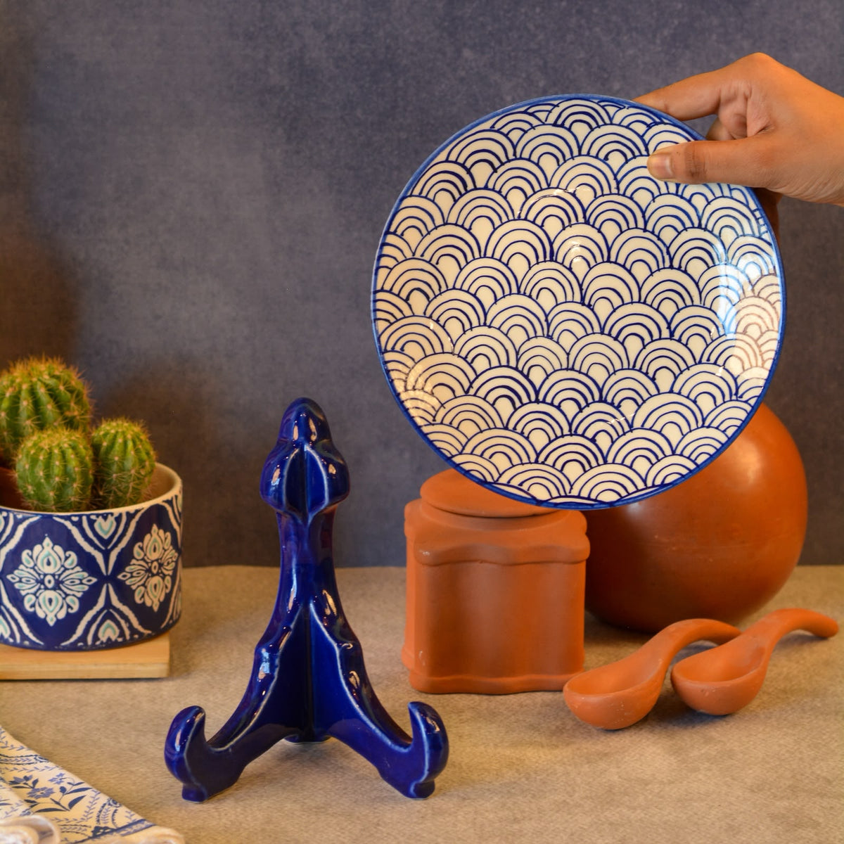 Ceramic Decorative Plate with Stand | Tabletop Display Plate for Home Décor-7 inch Plate
