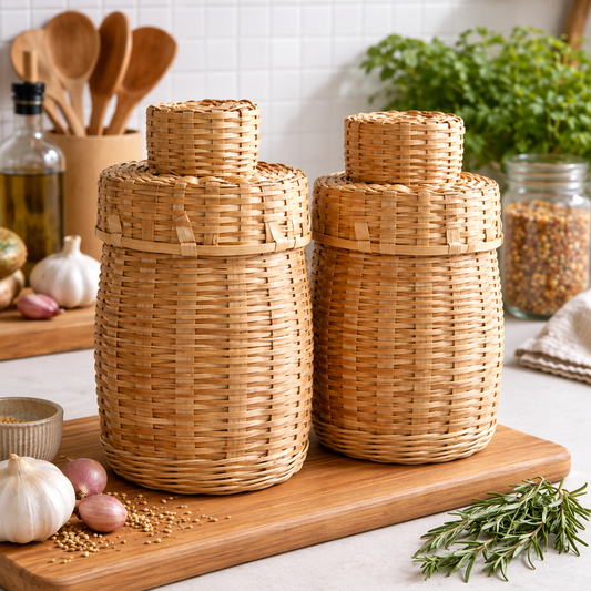 Bamboo Jar for Kitchen, Home & Office box with lid - Pack of 2