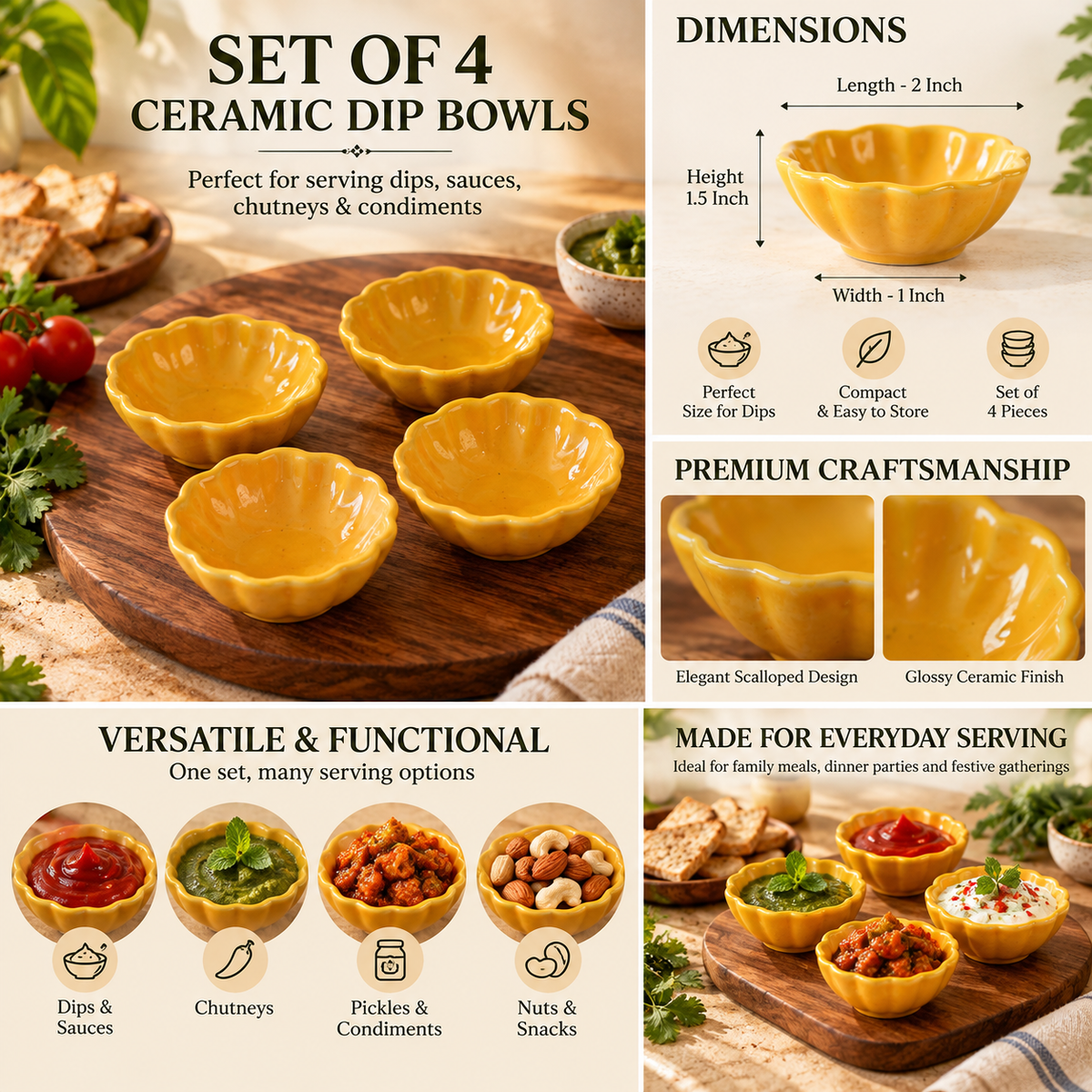 Ceramic Mini Katori Serving Bowls - Pack of 4 & 6