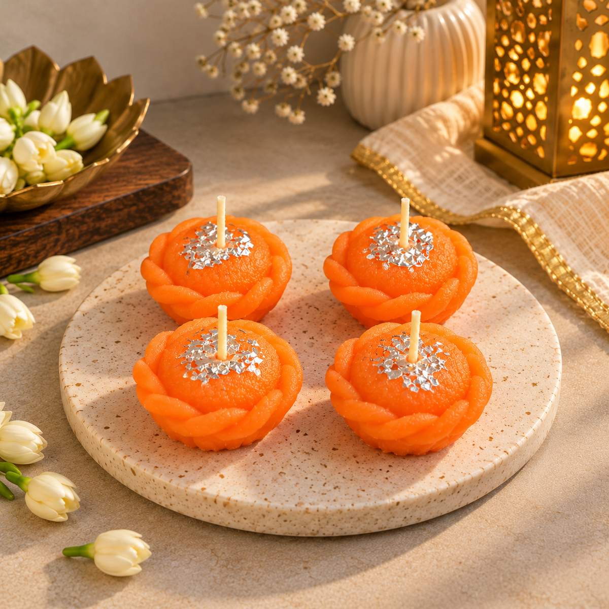 Motichoor Ladoo Shaped Unscented Wax Candles for Diwali