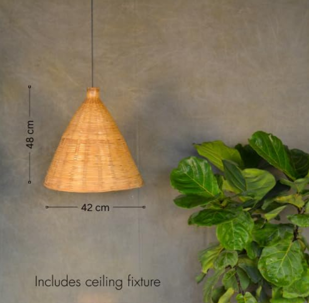 Bamboo Pendant Hanging Light for Ceiling – Boho Cane Chandelier for Living Room, Bedroom, Balcony | Handmade Rattan Hanging Lamp with Wire & Holder (Diameter - 42 cm, Height - 45 CM)