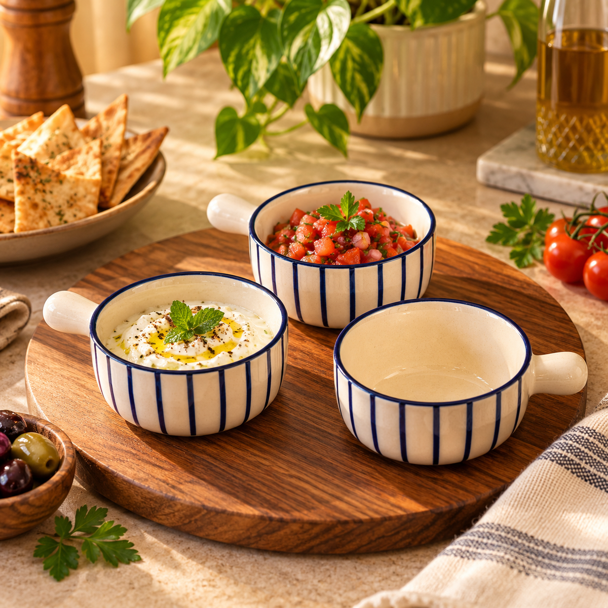 Ceramic Dip Bowls with handle for Chutney, Sauce, Condiment & Pickle