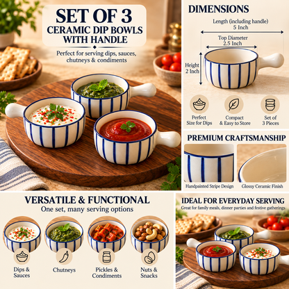 Ceramic Dip Bowls with handle for Chutney, Sauce, Condiment & Pickle
